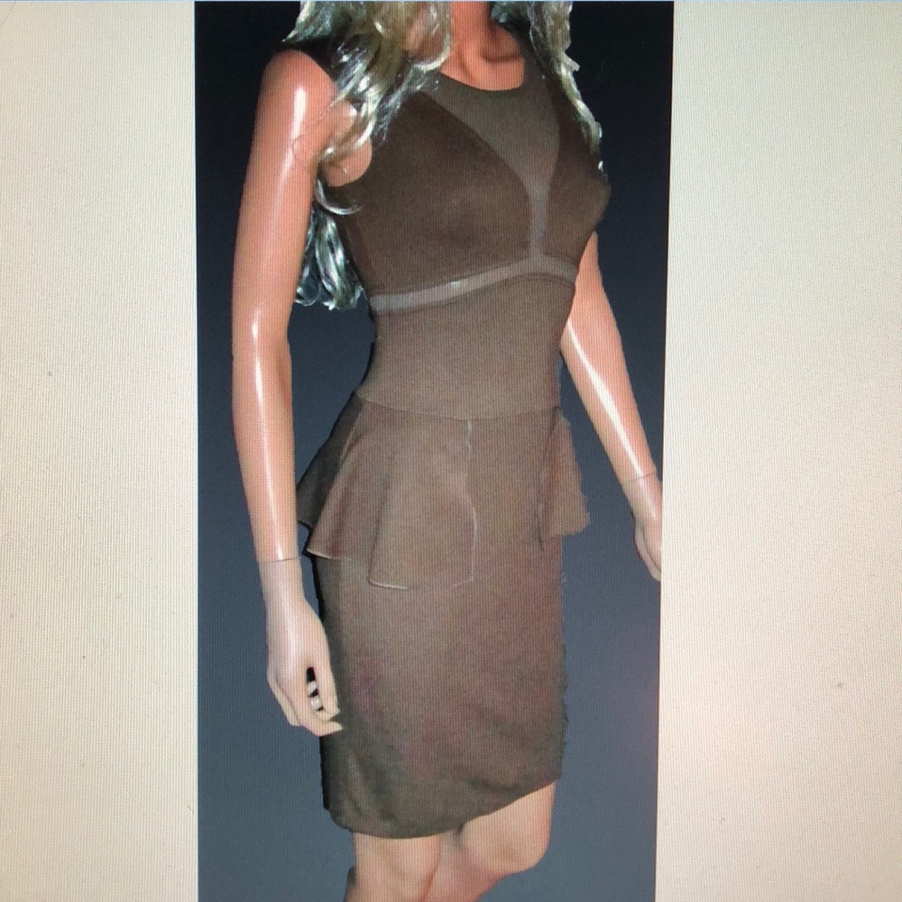 Victoria's Secret Ponte Peplum Sleeveless Brown Dress 2 NEW
